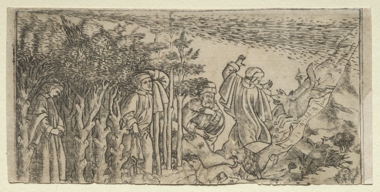 Dante Perdido na Floresta: Escapando e Encontrando Virgílio, Canto I, 1481. de Baccio Baldini