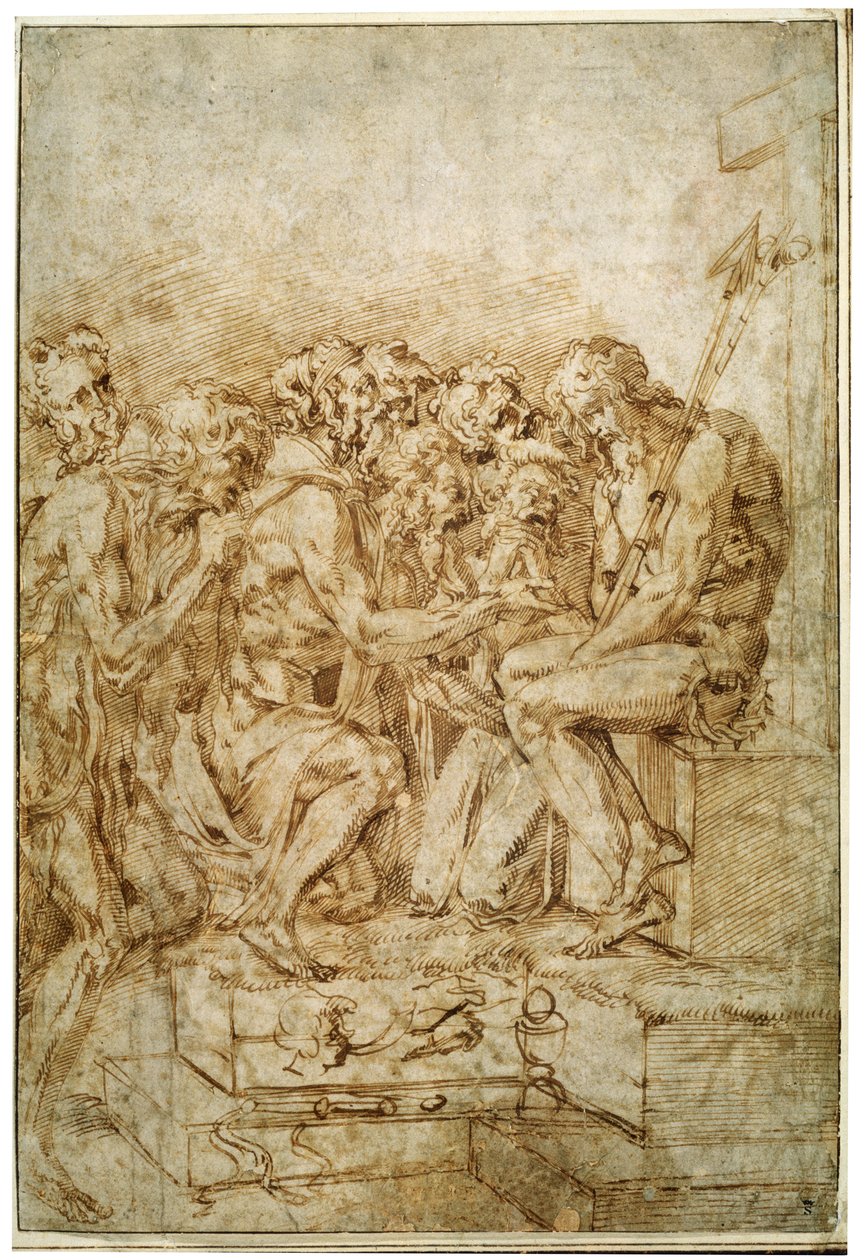 Cristo com símbolos de paixões, assistido por sete figuras, início do século XVI de Baccio Bandinelli