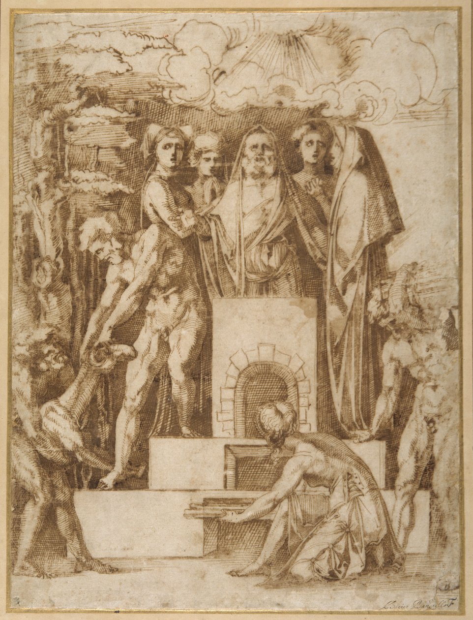 O Sacrifício de Noé (caneta e tinta marrom sobre papel branco) de Baccio Bandinelli