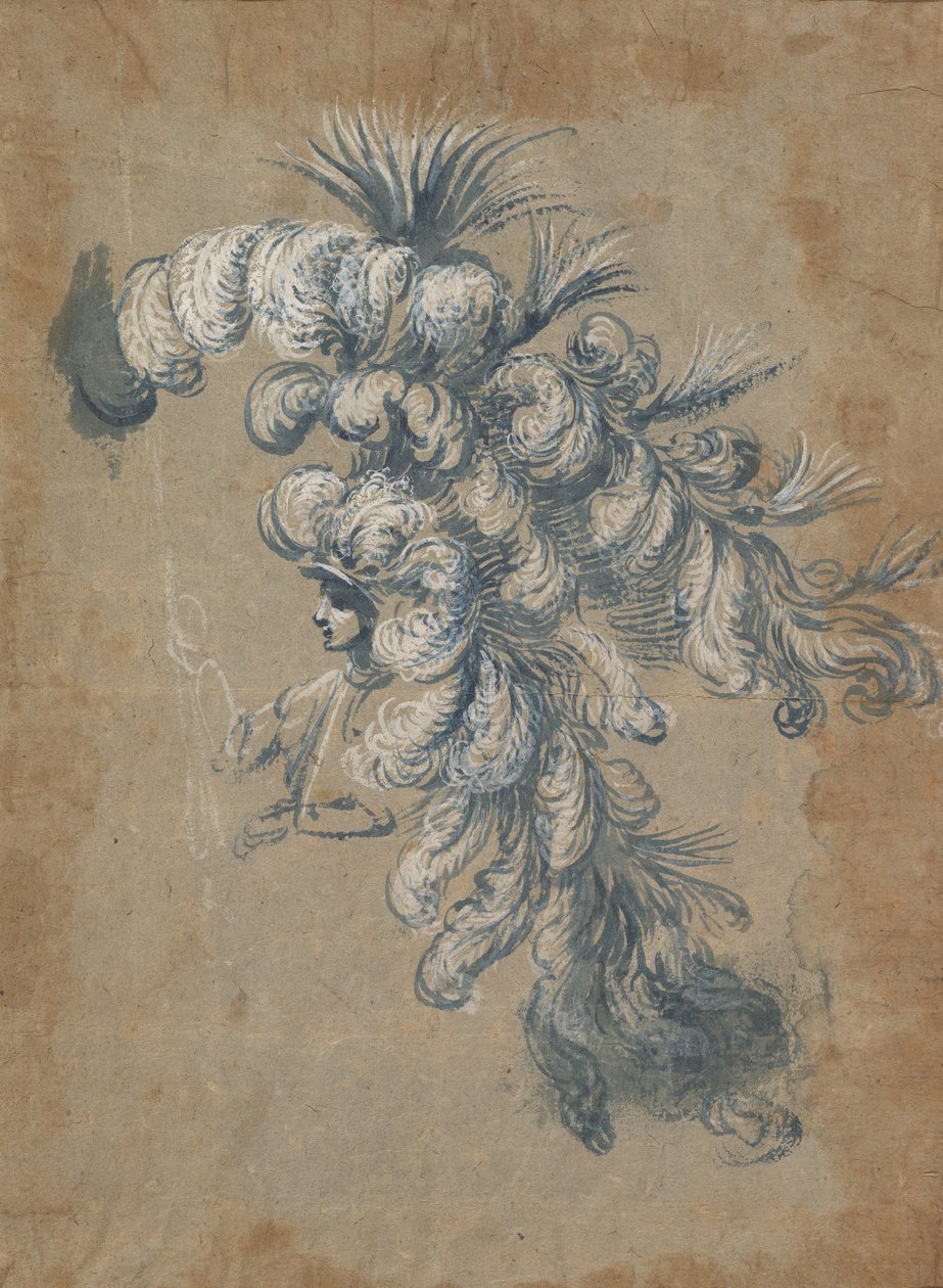 Design para um cocar luxuoso com penas, ca. 1620-56. de Baccio del Bianco