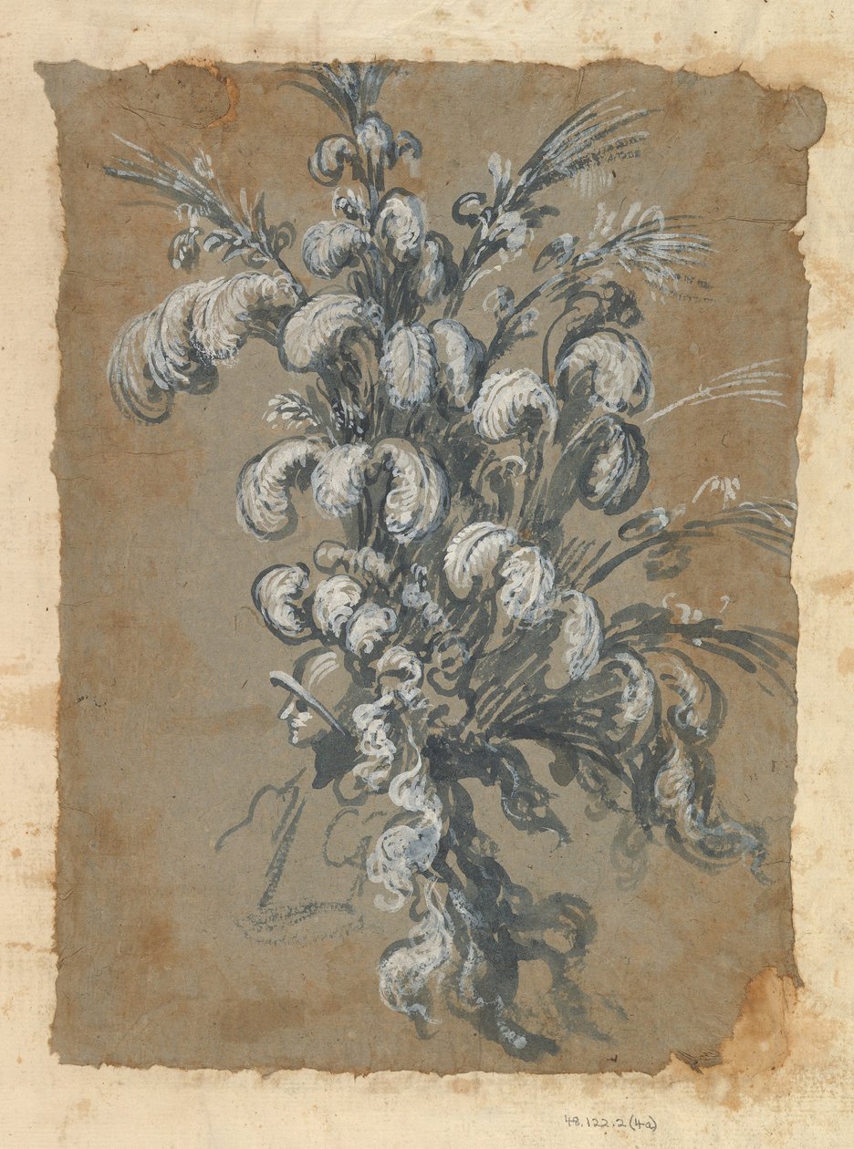 Design para um cocar luxuoso com penas em um capacete, ca. 1620-56. de Baccio del Bianco