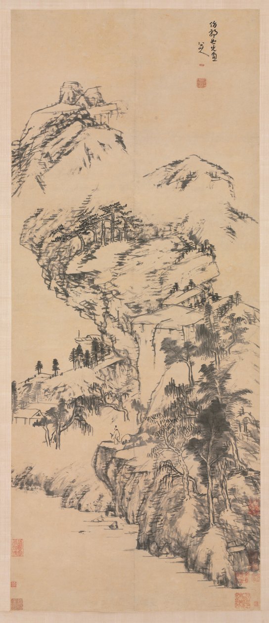 Paisagem após Guo Zhongshu, meados de 1600s-1705. de Bada Shanren