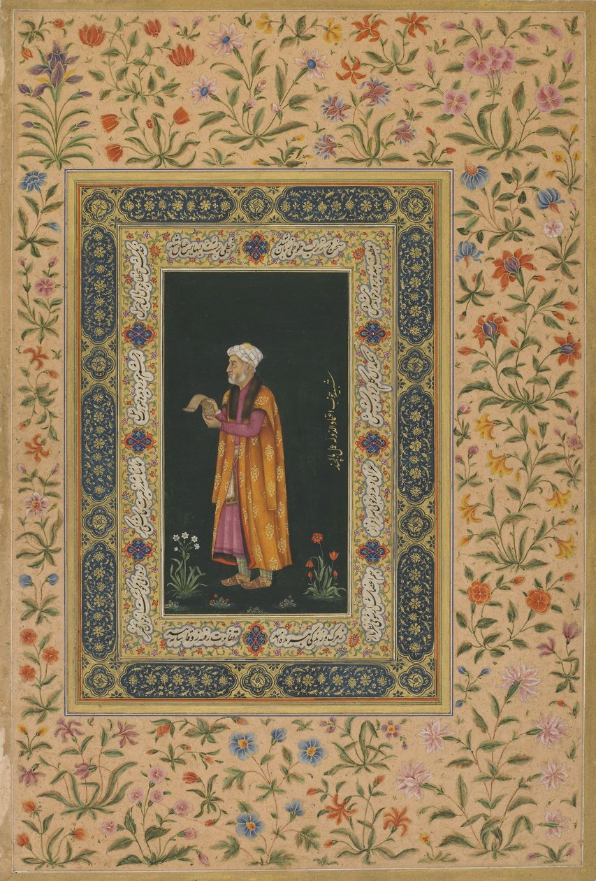 Retrato de Itimad Al-dawla, dinastia Mughal (aquarela opaca e ouro sobre papel) de Balchand (attr. to)