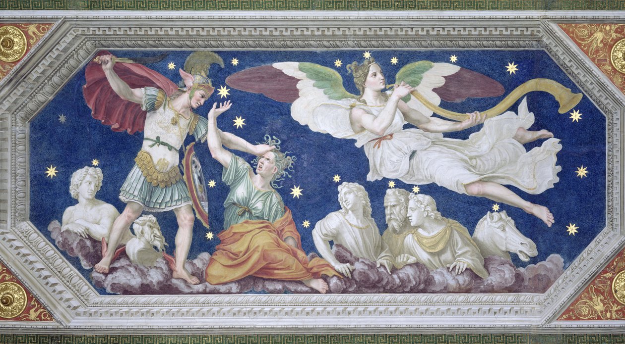 Perseu e a Medusa, decoração de teto da &39;Sala di Galatea&39;, 1511-12 de Baldassarre Peruzzi
