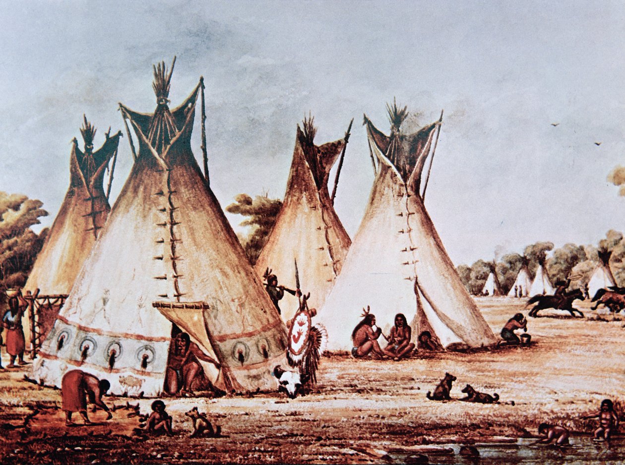 Aldeia da Tribo Kiowa (óleo sobre tela) de Baldwin Mollhausen