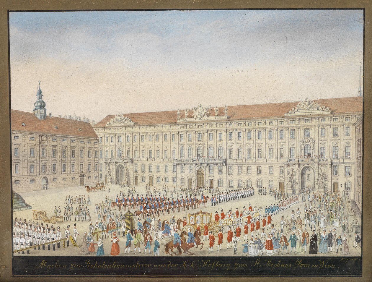 Partida para a celebração de Corpus Christi desde o kk Hofburg até a Catedral de Santo Estêvão em Viena de Balthasar Wigand
