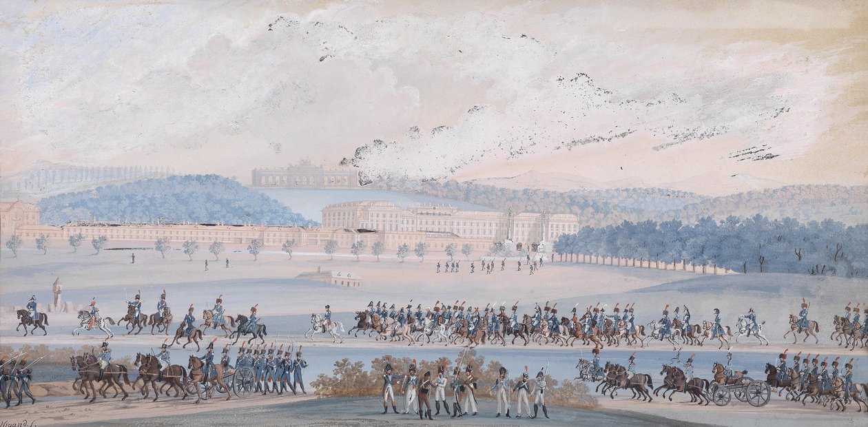 Desfile do exército imperial em frente ao Palácio de Schoenbrunn de Balthasar Wigand