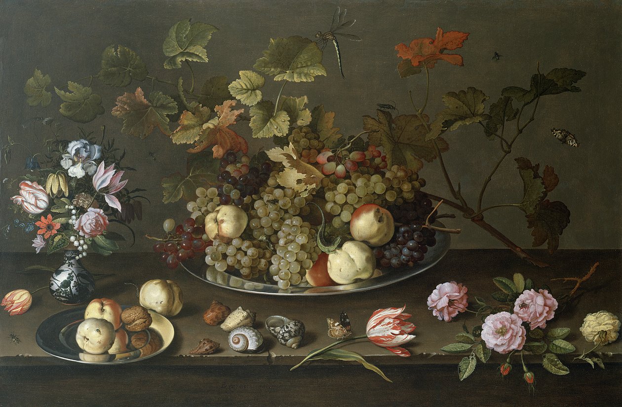 Ainda vida de frutas, flores e conchas de Balthasar van der Ast