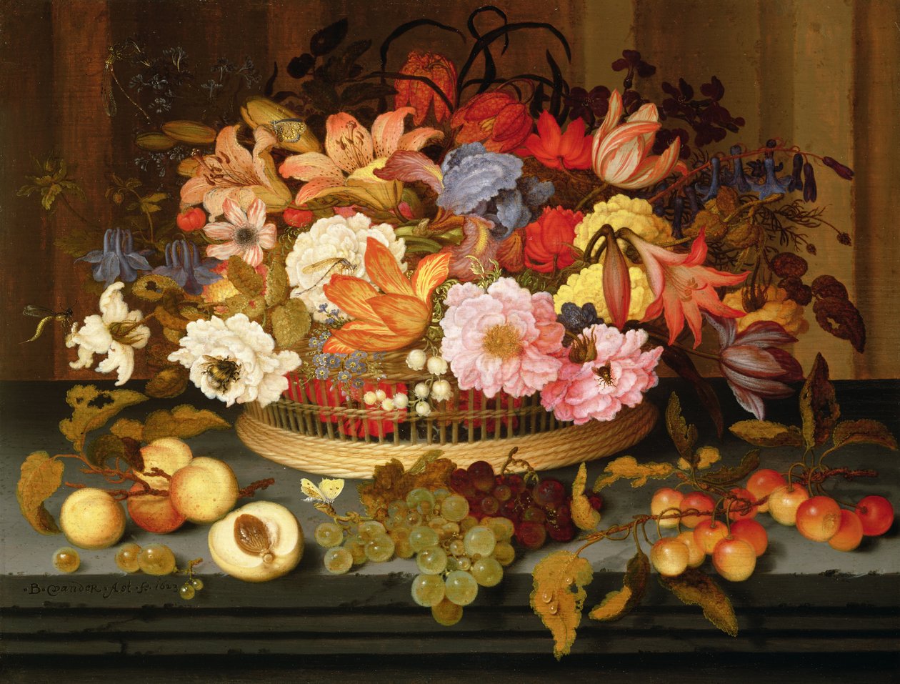 Ainda vida de frutas e uma cesta de flores, 1623 de Balthasar van der Ast
