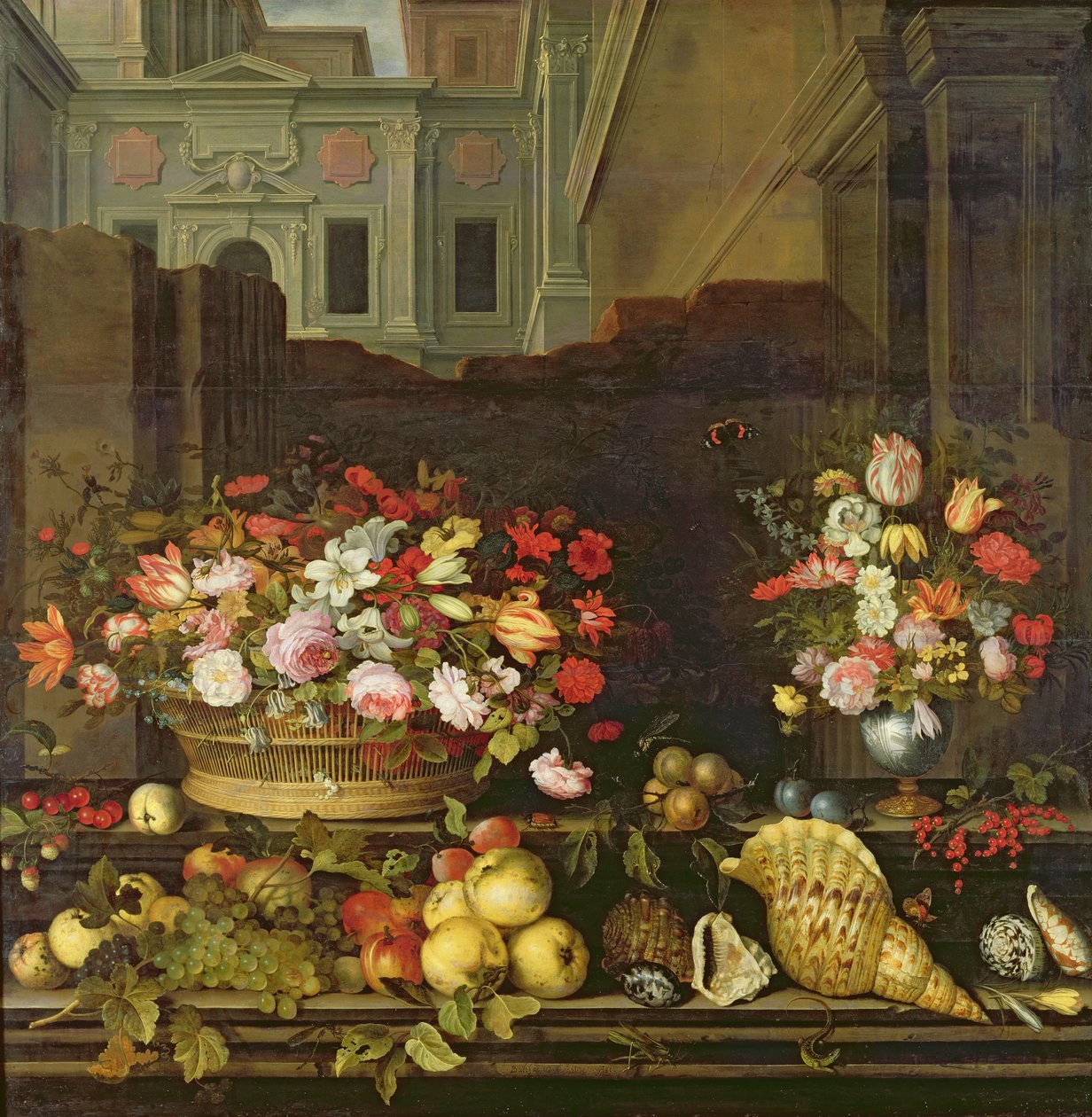 Ainda vida com flores, frutas e conchas de Balthasar van der Ast