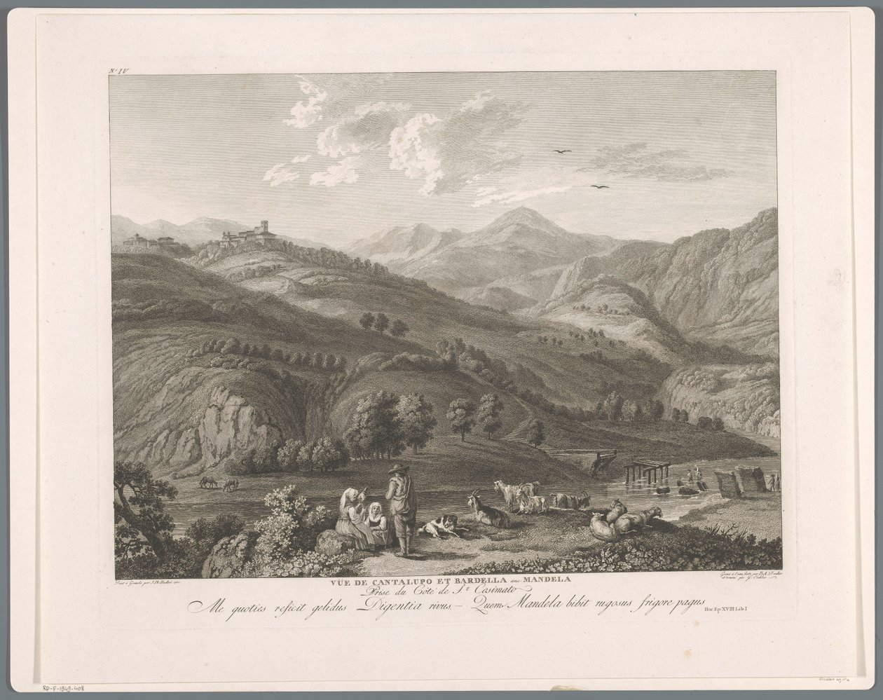 Vista de Cantalupo Bardella em Mandela
Vüe de Cantalupo et Bardella anc. Mandela (título sobre o objecto)
Suite de VI vues des Environs de Rome (...) (título da série) de Balthasar Anton Dunker