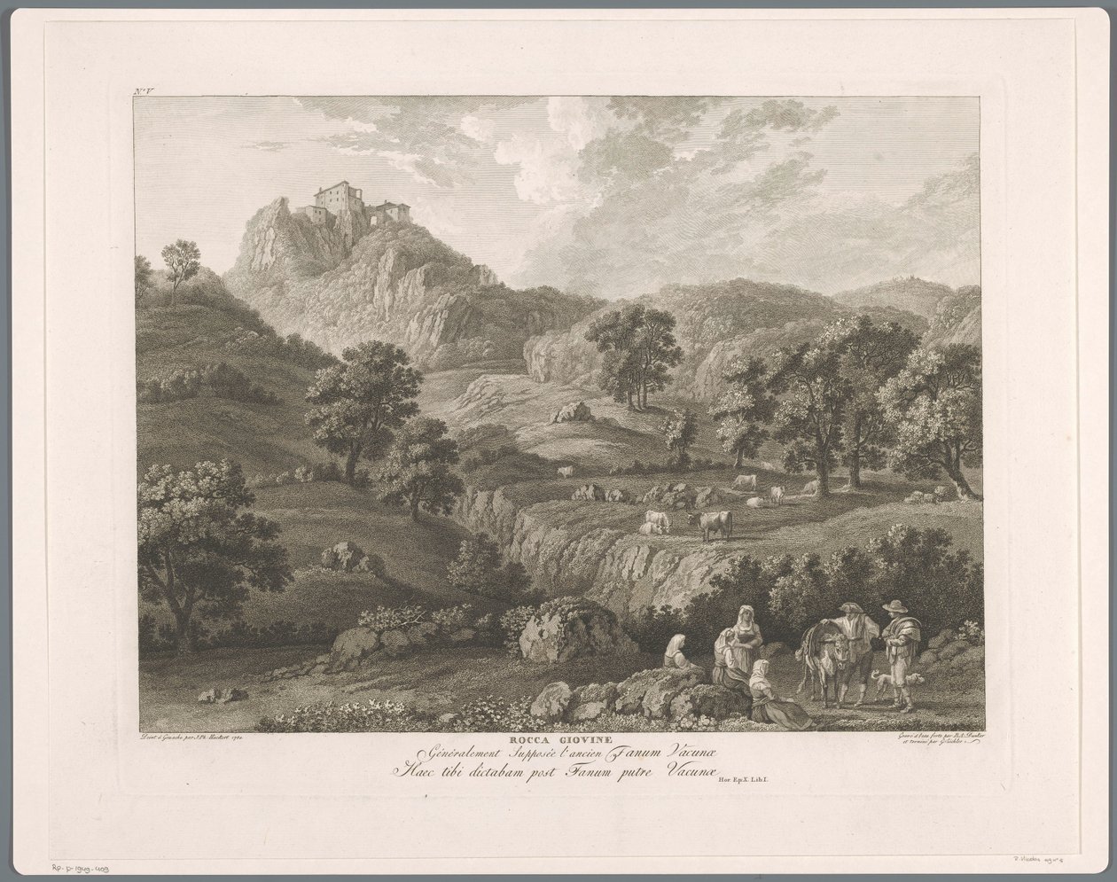 Vista de Roccagiovine Rocca Giovine (título no objeto) Suite de VI vues des Environs de Rome (...) (título da série) de Balthasar Anton Dunker