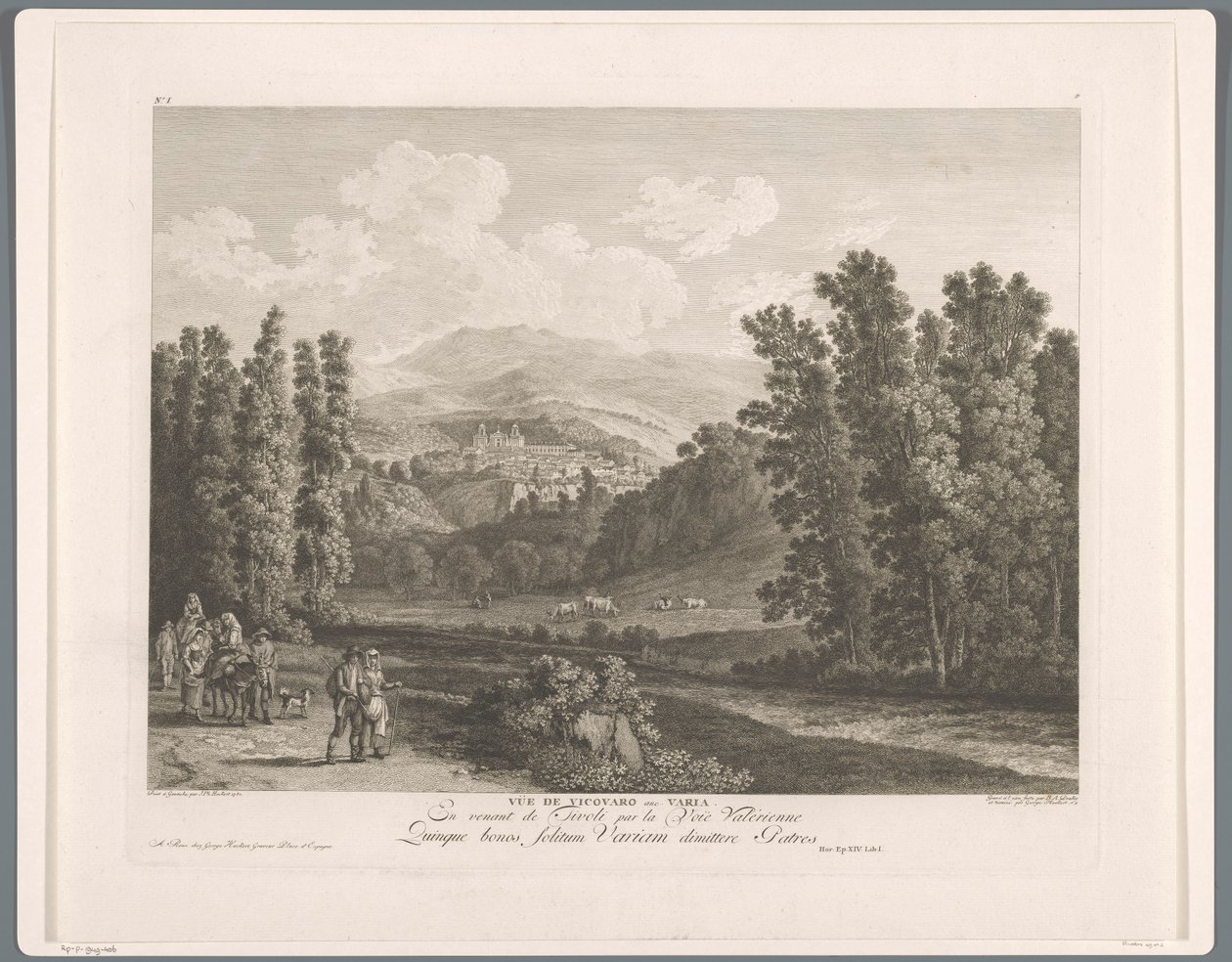 Gezicht op Vicovaro
Vista do antepassado Vicovaro. Variável (título sobre o objecto)
Conjunto de VI Vistas dos arredores de Roma (...) (título da série) de Balthasar Anton Dunker
