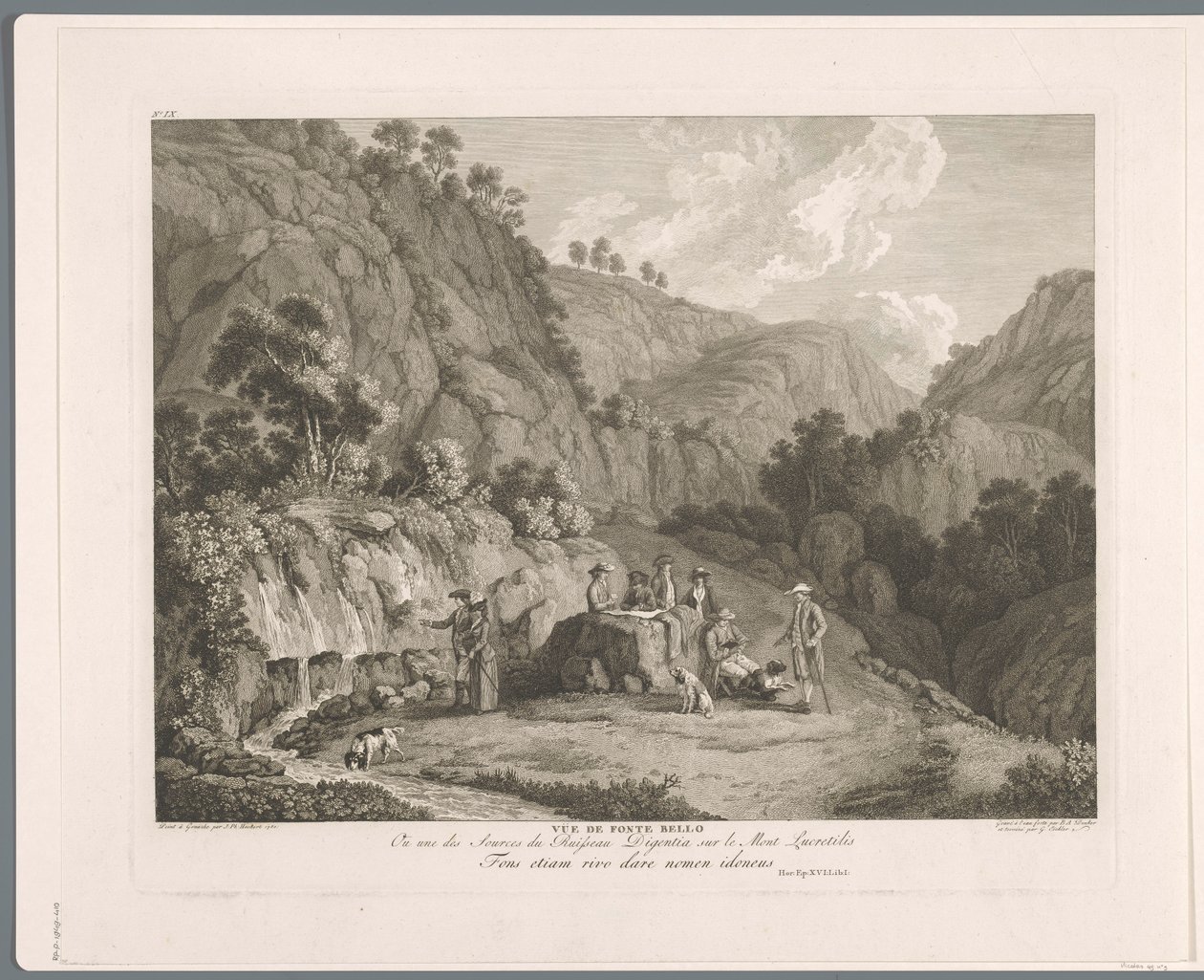 Vista da fonte em Monti Lucretili Vüe ​​de fonte bello (título no objeto) Suite de VI vues des Environs de Rome (...) (título da série) de Balthasar Anton Dunker
