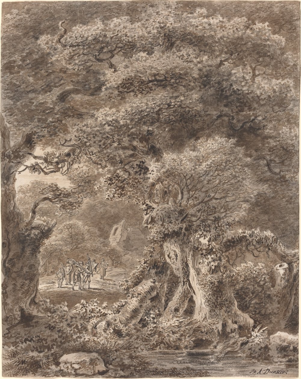 Músicos viajando por uma floresta de Balthasar Anton Dunker