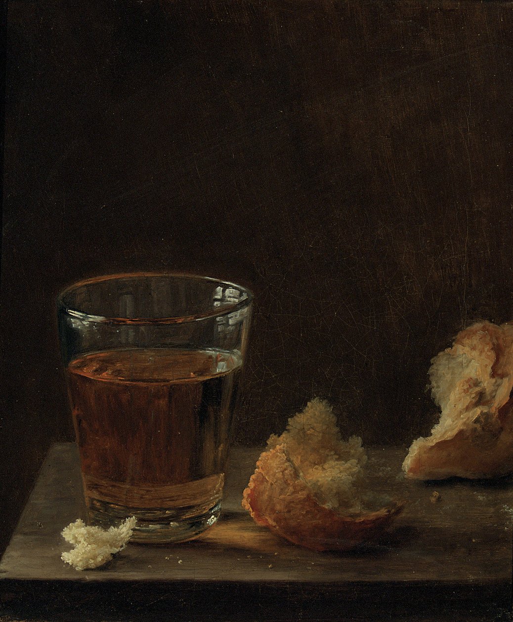 Um copo de cerveja e um pão sobre uma mesa de Balthasar Denner