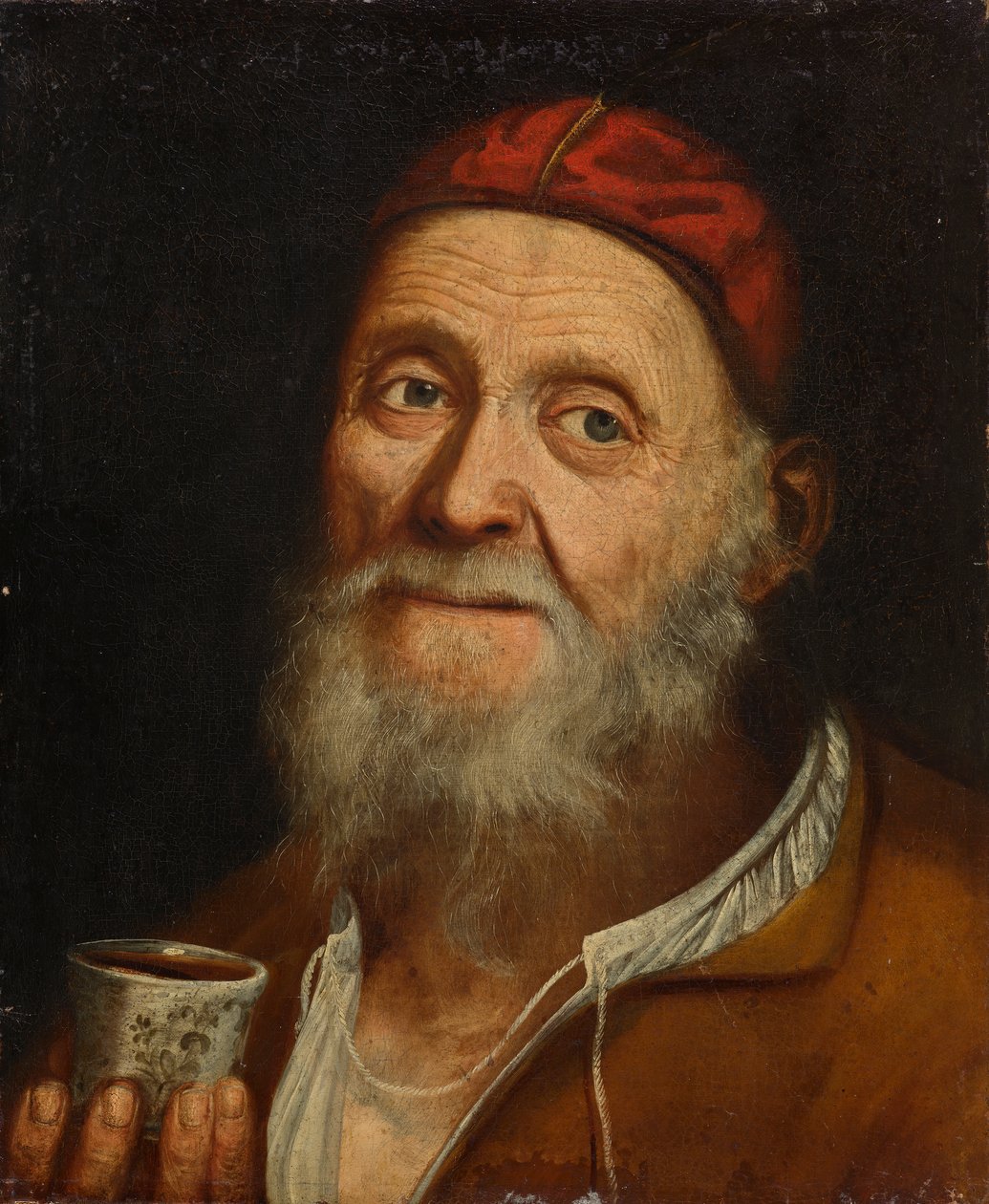 Homem velho com caneca de café de Balthasar Denner