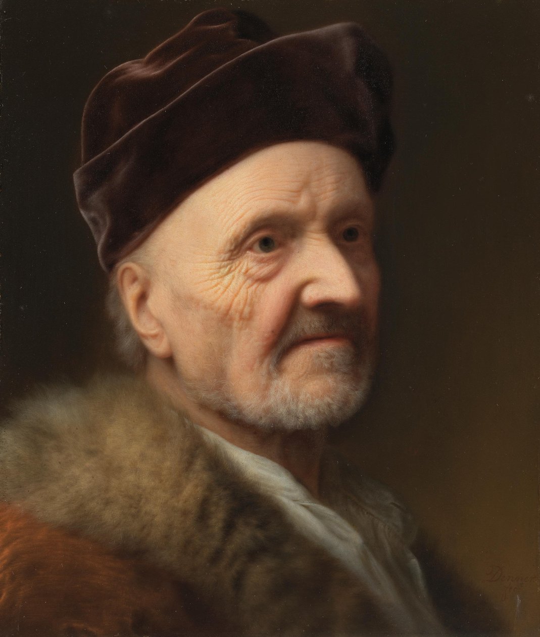 Retrato de um velho com peles de Balthasar Denner