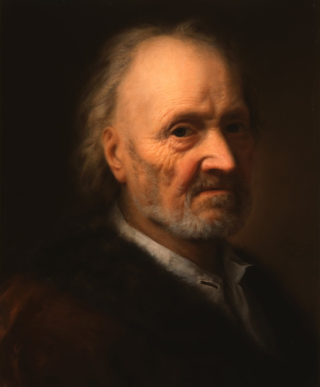 Retrato de um homem idoso com uma saia forrada a pele de Balthasar Denner