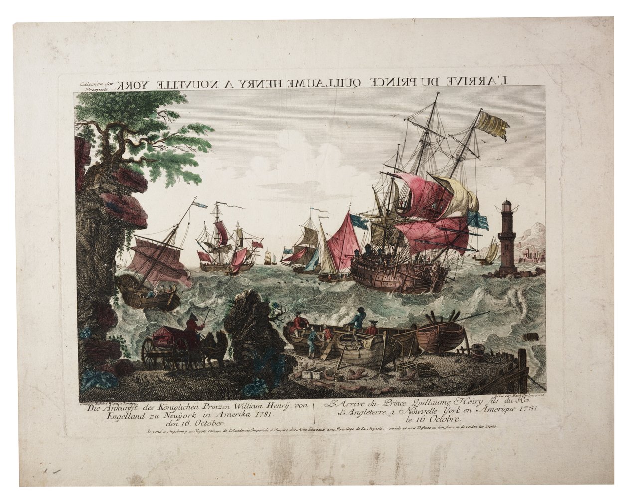 A chegada do príncipe William Henry a Nova York, c.1781 (gravura colorida à mão) de Balthasar Friedrich Leizel