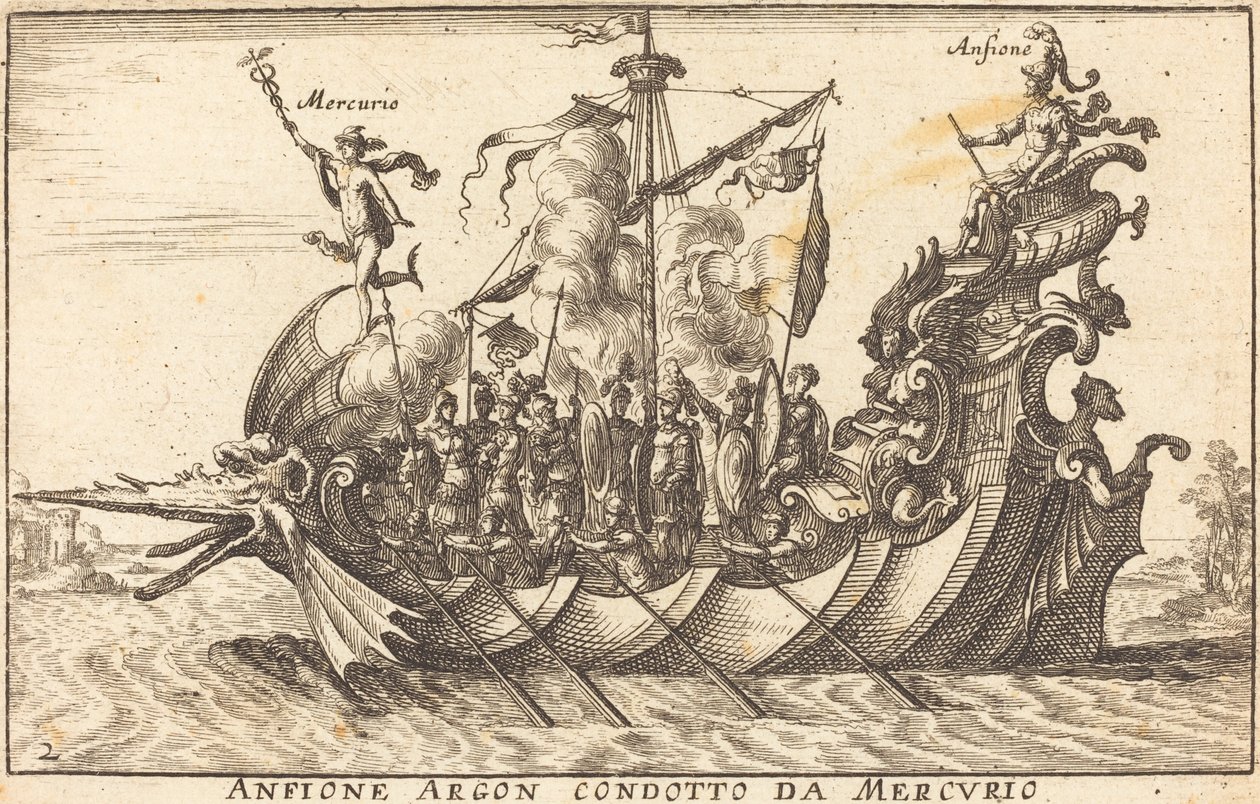 Amphion de argônio conduzido por Mercúrio de Balthasar Moncornet after Remigio Cantagallina