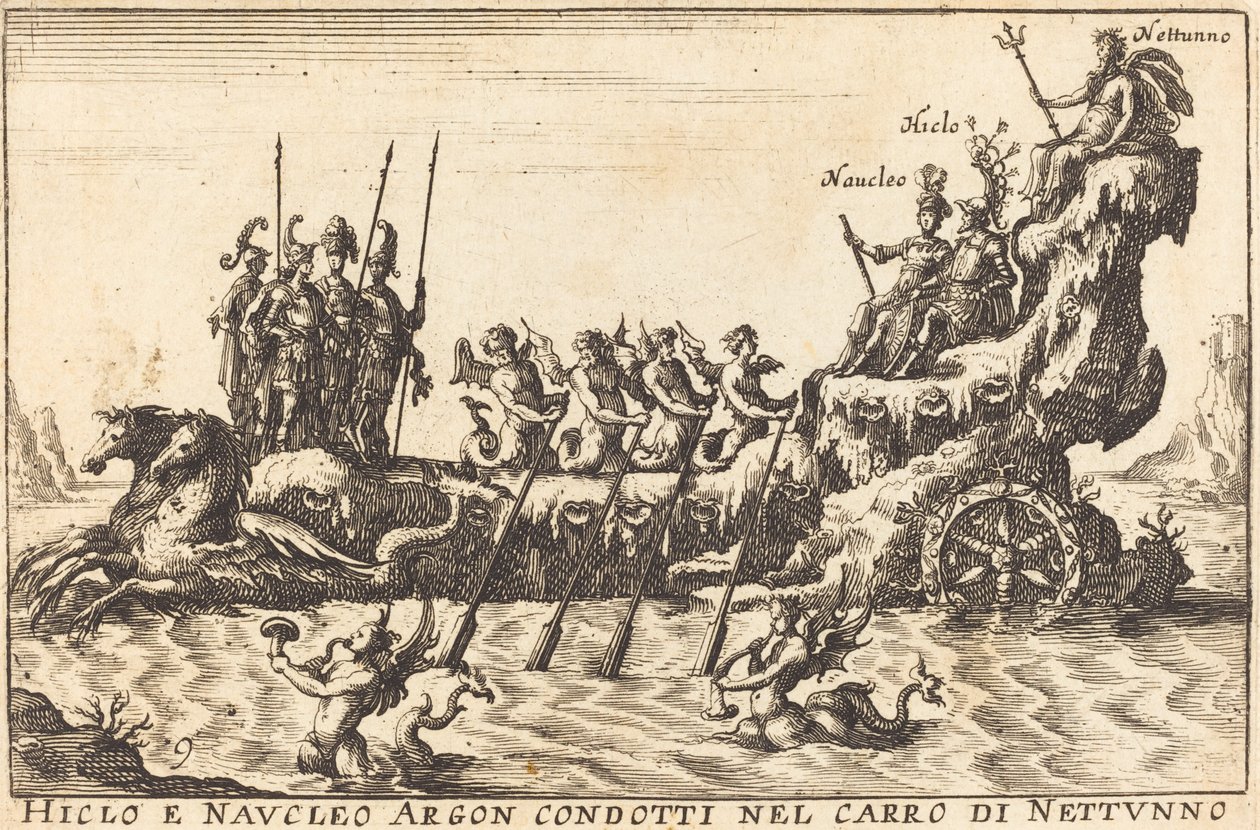 Hiclo e Naucleus Argon lideraram na carruagem de Netuno de Balthasar Moncornet after Remigio Cantagallina