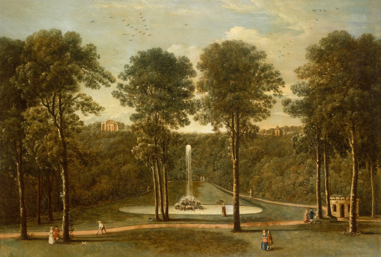A View of the Fountain Pond em Hackfall, com a Banqueting House Beyond (óleo sobre tela) de Balthasar Nebot