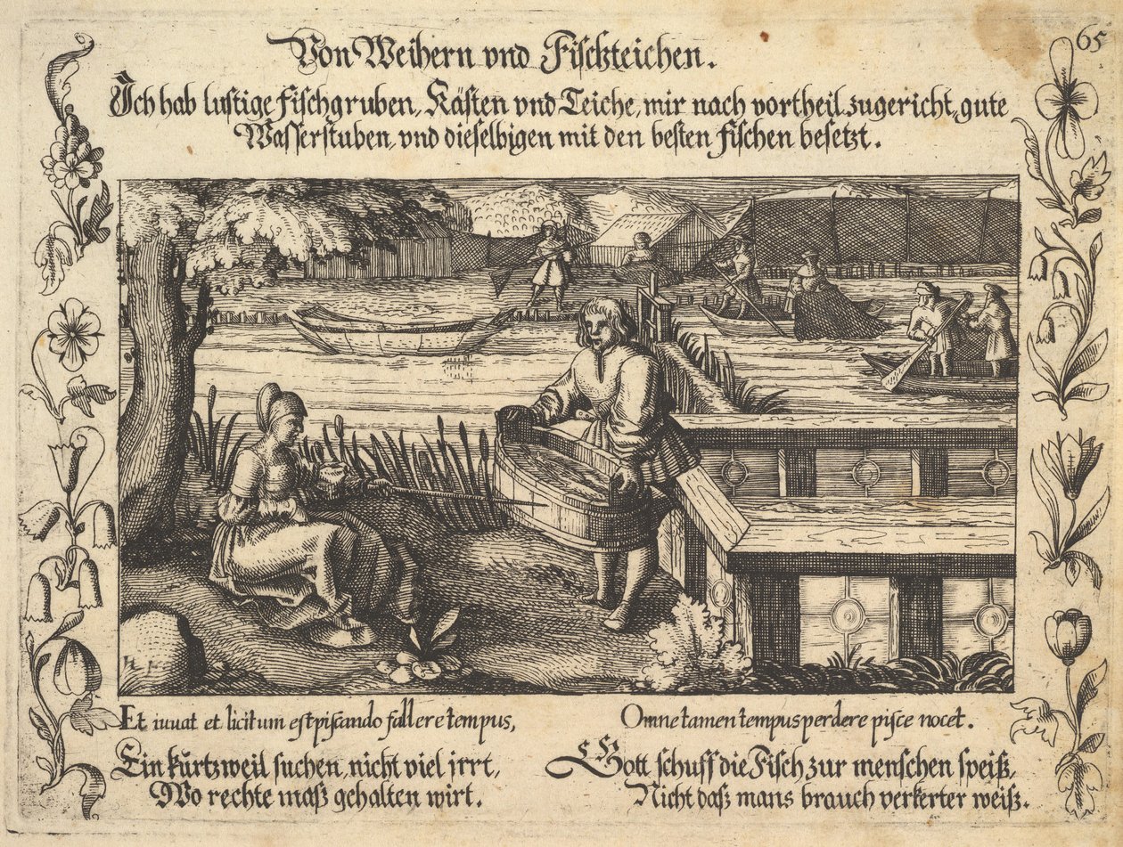 De lagoas e tanques de peixes, ilustração de Petrarca, Glück und Unglück Spiegel, figur..., 1652. de Balthasar Schwan