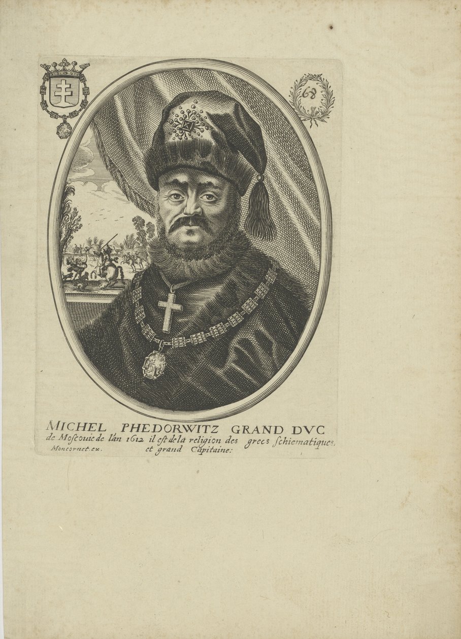Retrato do czar Michail I Fyodorovich da Rússia 1596-1645, um 1640-1650. de Balthazar Moncornet