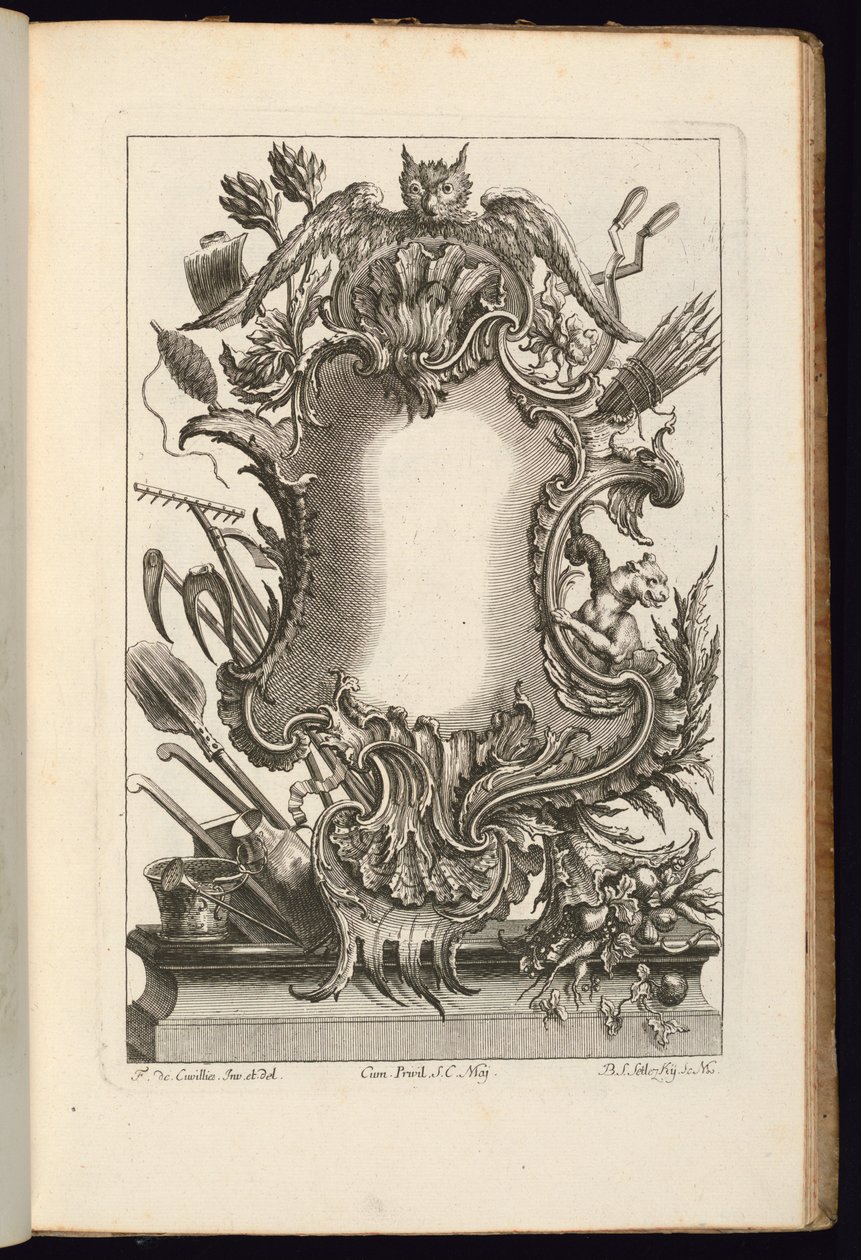 Cartouche with Owl, Book of Irregular Cartouches de Balthazar Sigismond Setlezky
