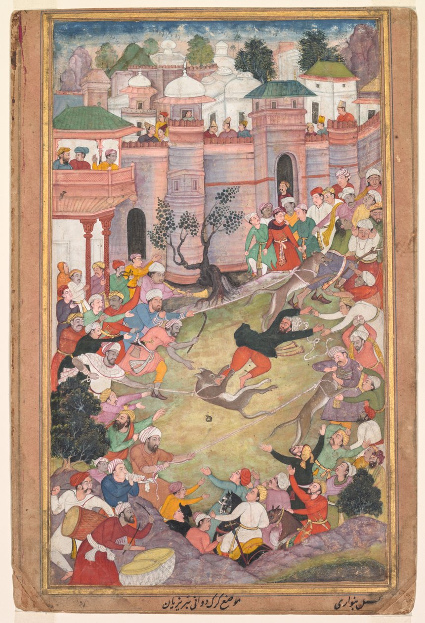 O jogo de corrida de lobos em Tabriz, de um Akbar-nama (Livro de Akbar) de Banavari 1