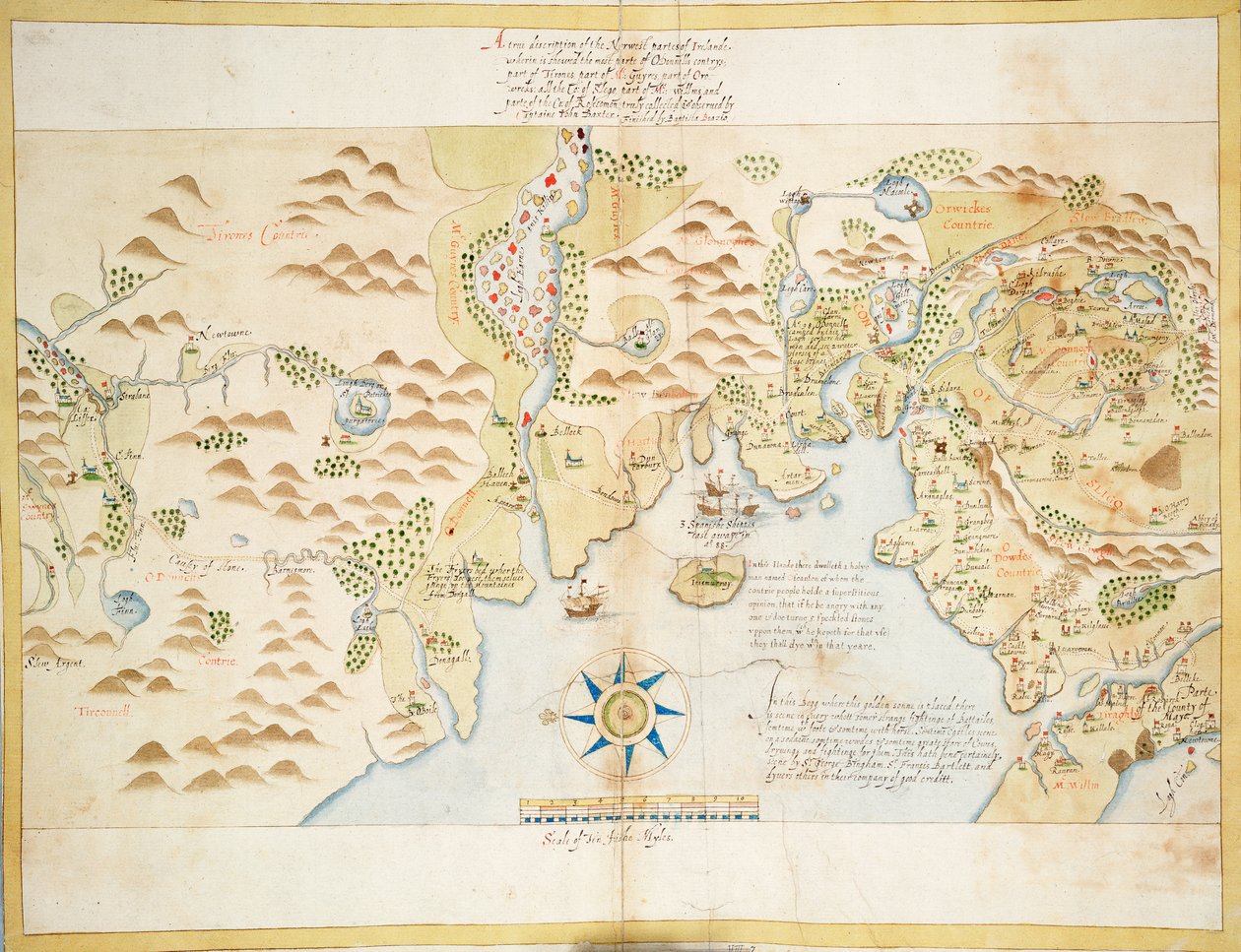 Donegal e Sligo Bays, Irlanda, c.1600 (linho, papel) de Baptista Boazio