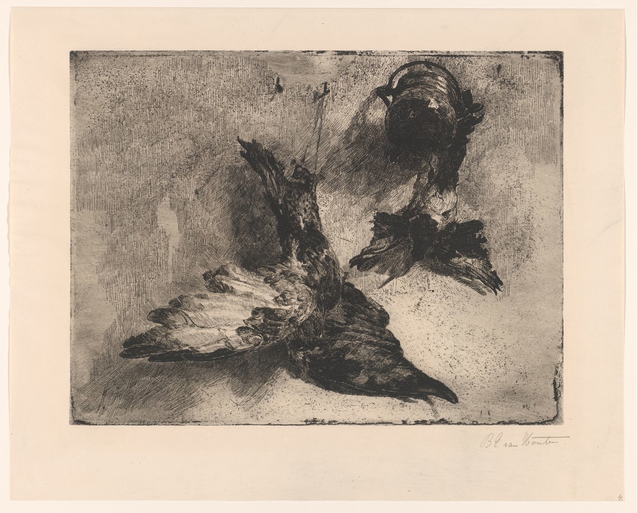 Duas aves mortas enforcadas de Barbara Elisabeth van Houten (signed by artist)