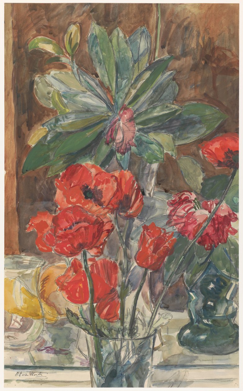 Estudo de flores de papoulas e rododendros de Barbara Elisabeth van Houten