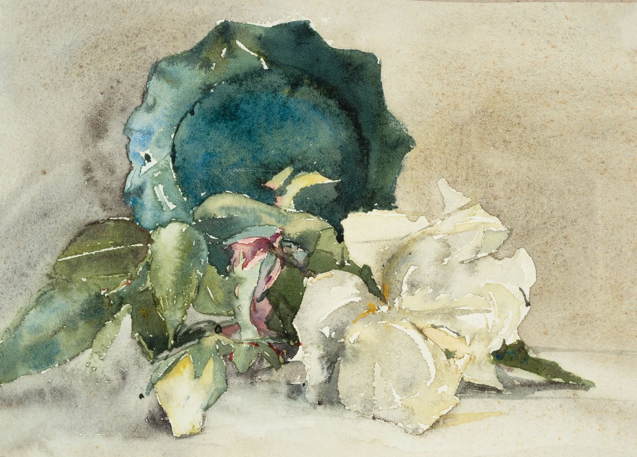 Flores e vaso no seu lado (aguarela sobre papel) de Barbara Leigh Smith Bodichon