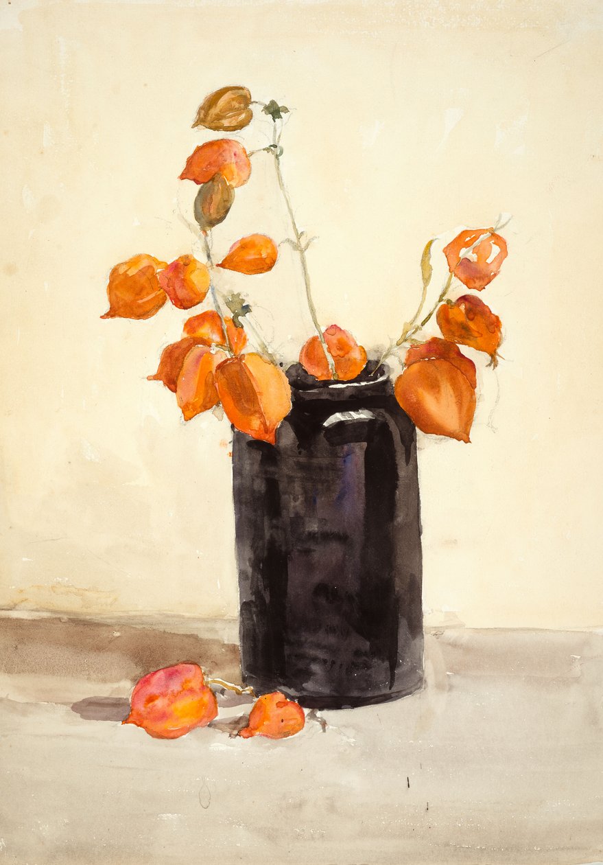 Flores em vaso preto (aguarela sobre papel) de Barbara Leigh Smith Bodichon