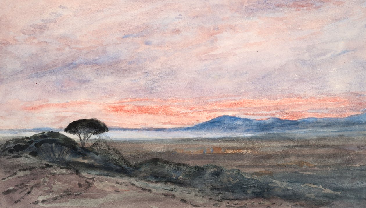 Paisagem: Pôr-do-sol (aguarela sobre papel tecido) de Barbara Leigh Smith Bodichon