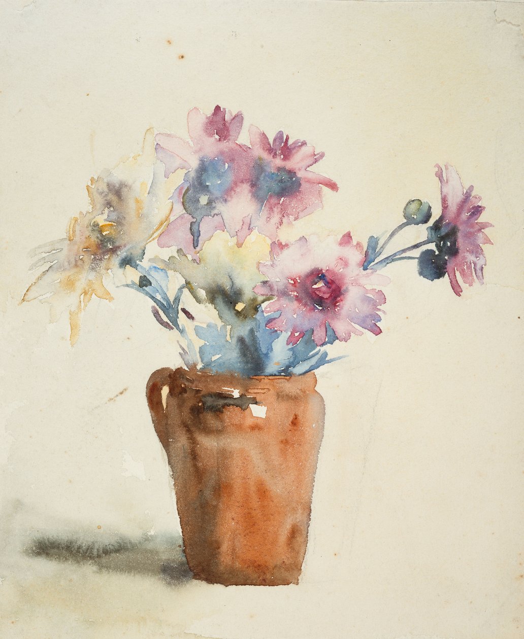 Flores rosa em vaso (aguarela sobre papel) de Barbara Leigh Smith Bodichon