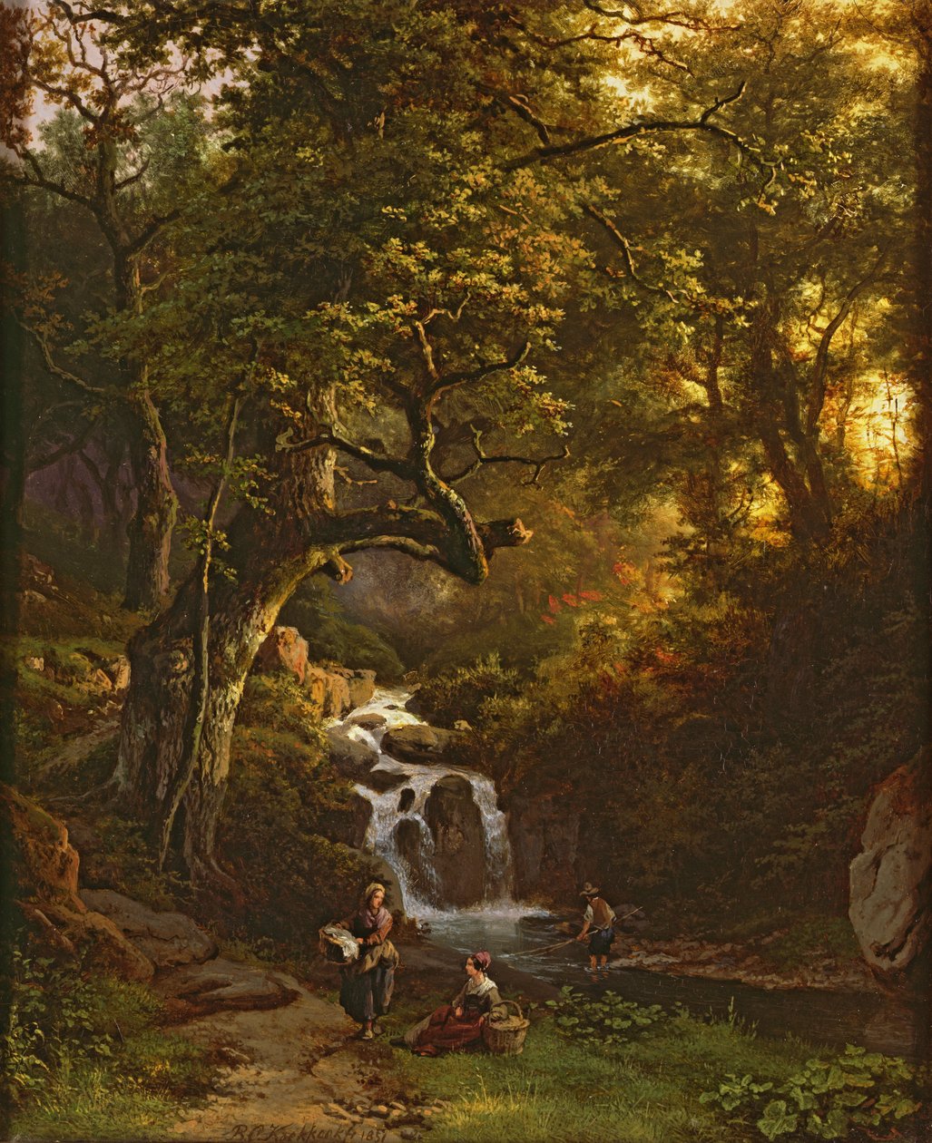 O córrego arborizado (pesca), do século XIX de Barend Cornelis Koekkoek