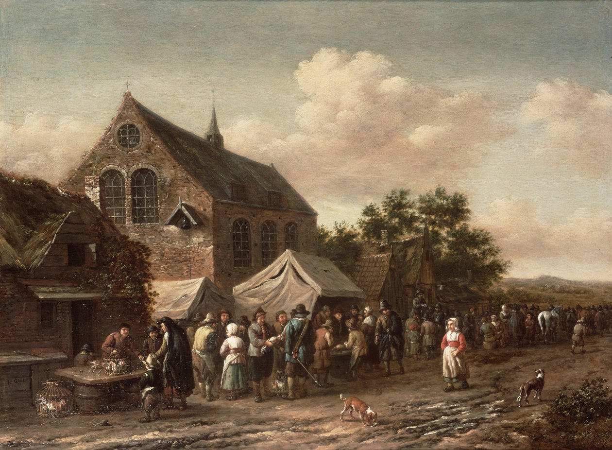 Mercado Avícola por uma Igreja de Barend Gael or Gaal