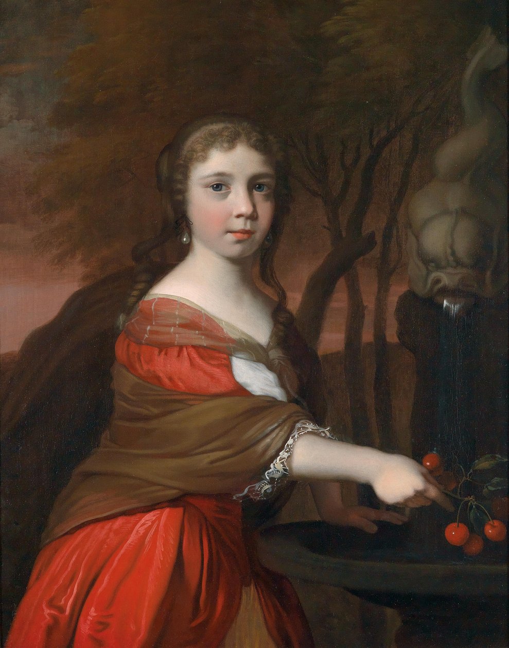 Retrato, de, um, menina jovem, com, cerejas de Barend Graat