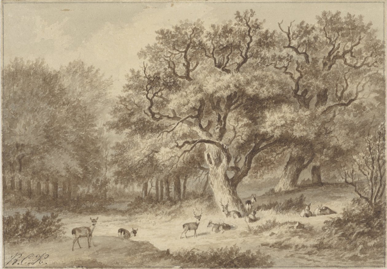Paisagem florestal com veados de Barend Cornelis Koekkoek