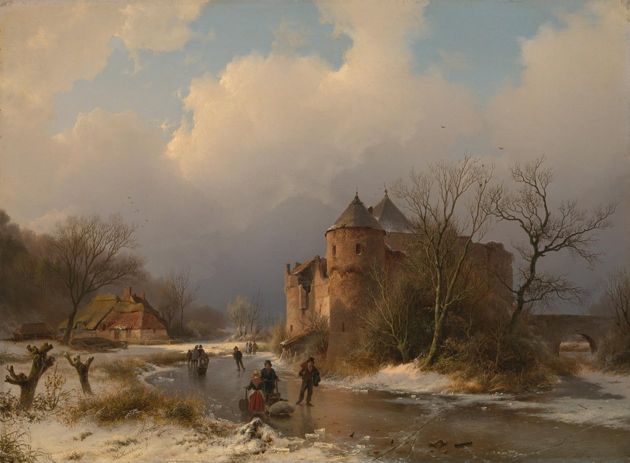 Um castelo numa paisagem de inverno de Barend Cornelis Koekkoek