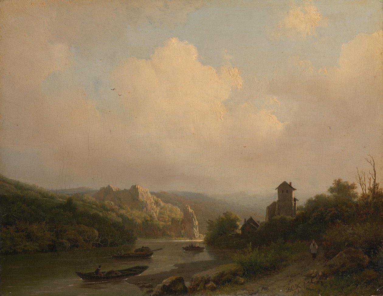Um rio numa paisagem montanhosa de Barend Cornelis Koekkoek