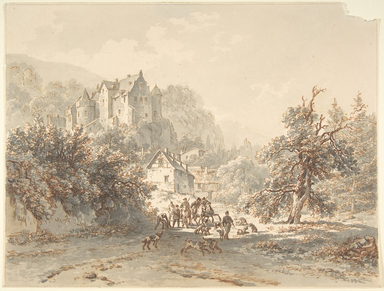 Paisagem com um grupo de caça de Barend Cornelis Koekkoek