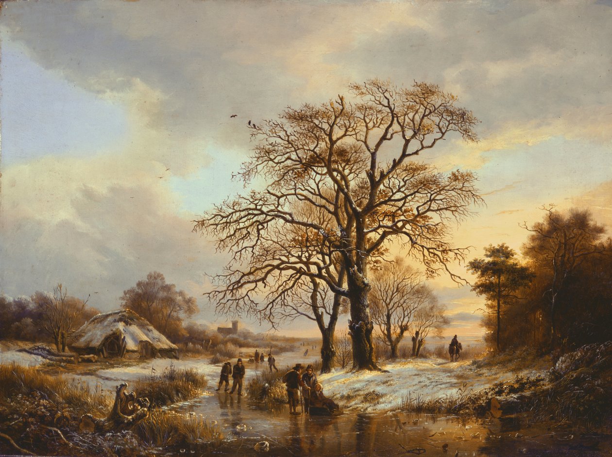 Patinadores em um canal de Barend Cornelis Koekkoek