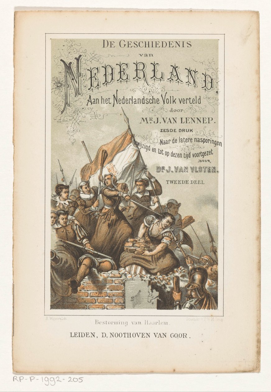 Invasão de Haarlem (título no objeto) Página de título para: J. van Lennep e J. van Vloten, A História da Holanda, Contada ao Povo Holandês, 1880 de Barend Wijnveld