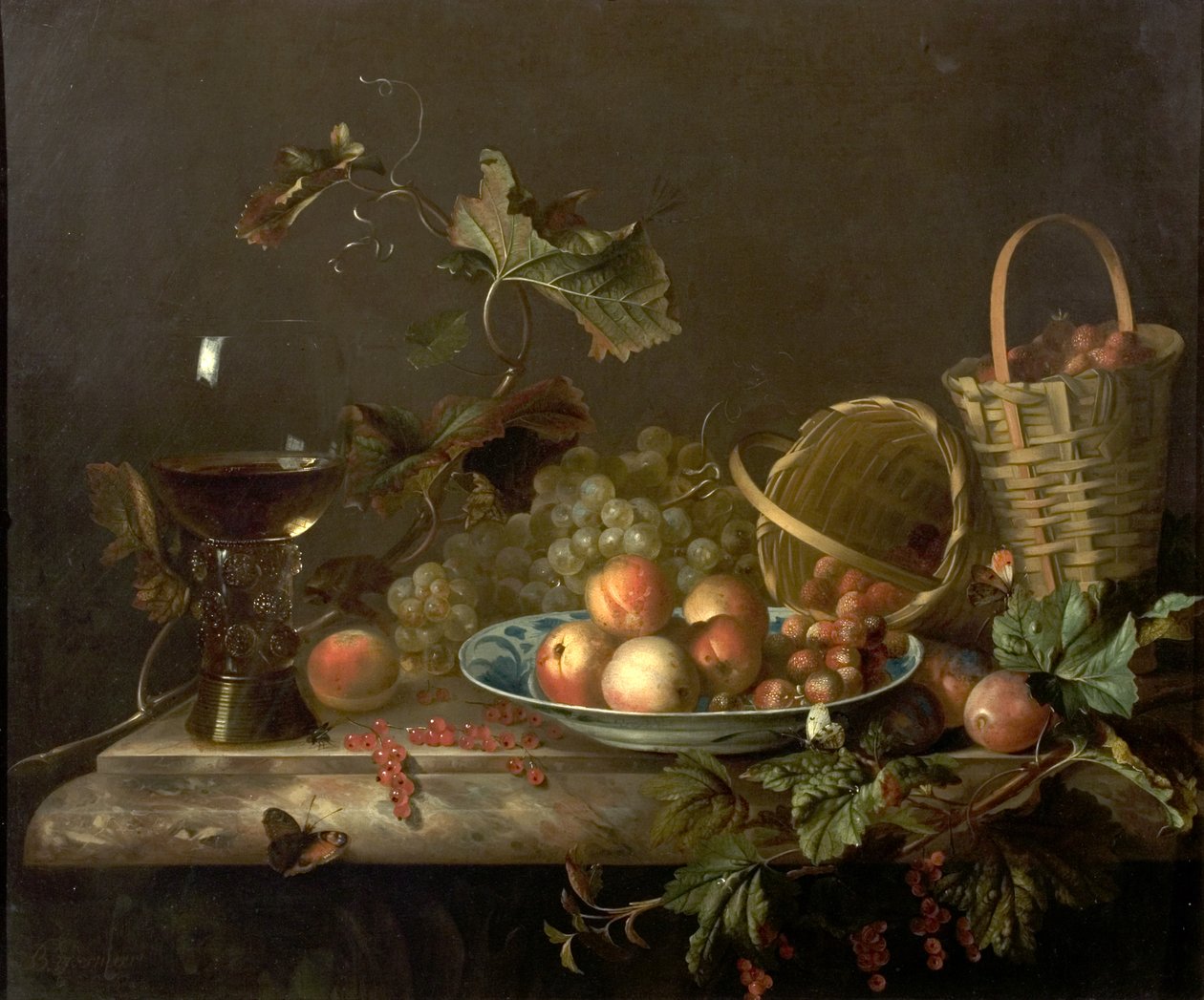 Pedaço de fruta com copo de vinho, 1692 de Barend or Bernardus van der Meer