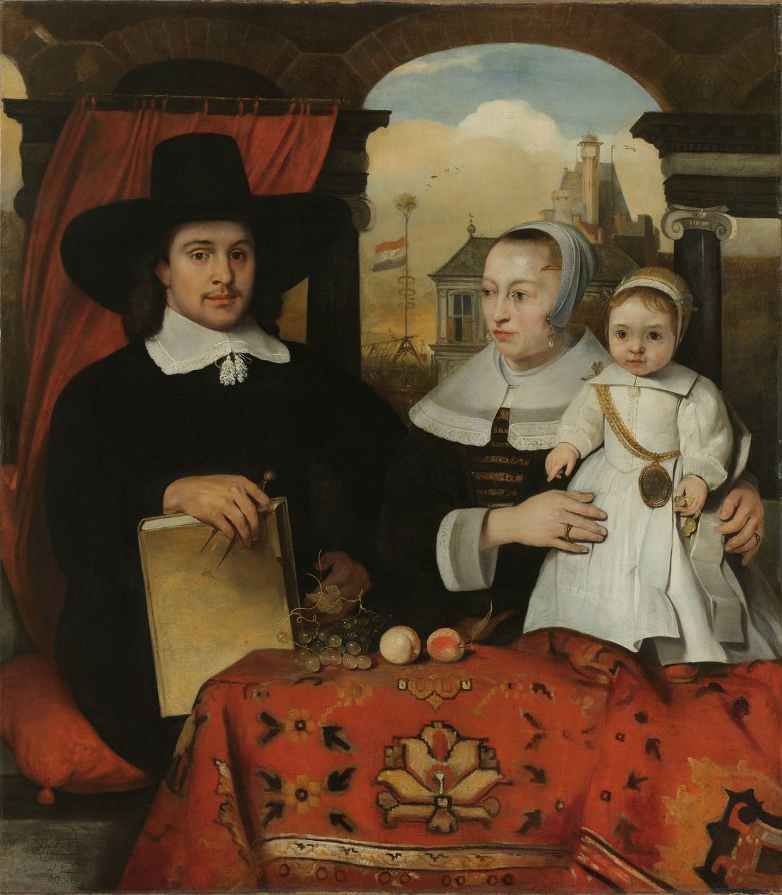 Willem van der Helm (c 1625-75), arquiteto municipal de Leiden, com sua esposa Belytgen Cornelisdr van der Schelt (d 1661) e seu filho Leendert (1622-64) de Barent Fabritius