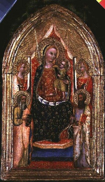 Madonna e Criança Entronizadas com São Bartolomeu e Outros Santos de Bargello Master